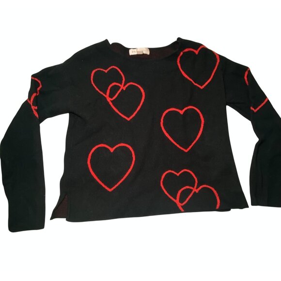 Philosophy Black Sweater With Red Heart Print Womens S Soft Cozy Valentine’s - Picture 2 of 7